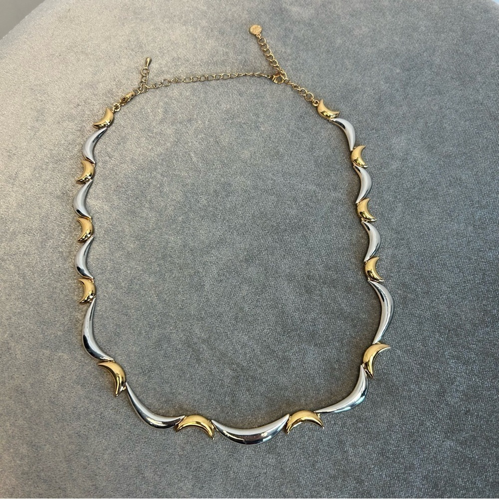 FAC Fifth Avenue Collection gold and silver tone half moon shaped necklace